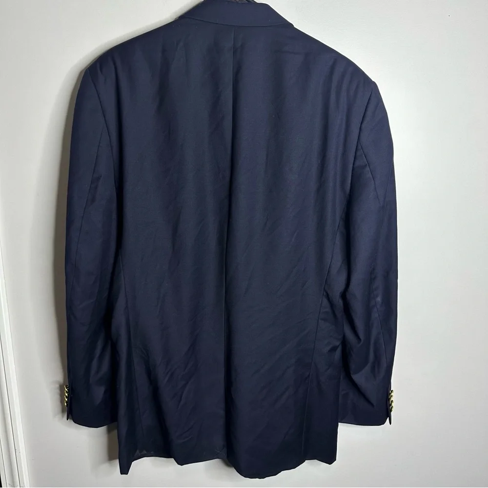 Men’s Lauren Ralph Lauren Size 43L Gold Button‎ Navy Blue Suit Jacket 100% Wool